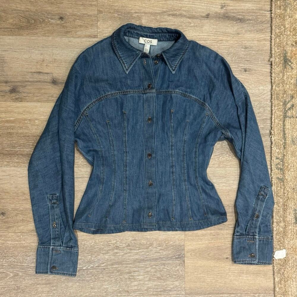 COS Fitted Denim Button Front Corset Seam Shirt Blue Size 6